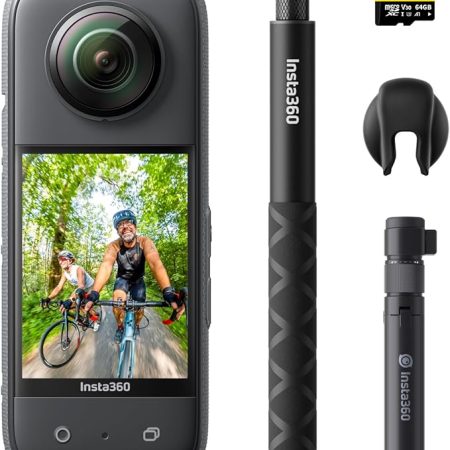 Insta360 X3 Creator Kit, Action CAM 360 con sensores de 1/2" 48 MP, vídeo HDR Active 360 5.7K, Foto 360 72 MP, Lente 4K, Me Mode 60 fps, estabilización, Pantalla táctil de 2,29", edición con IA