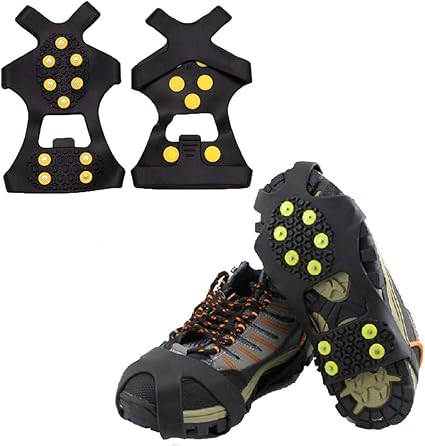 QeeHeng Tacos de hielo para tracción de nieve, crampones para hielo y nieve, tacos de tracción sobre zapatosbotas, tacos de goma para hombres y mujeres, talla de zapato SMLXLXXL