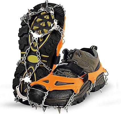 Unigear Crampones para Botas de Senderismo, Agarre de Nieve y Hielo, Tacos de tracción con 18 Picos Antideslizantes para Caminar, Correr, Escalada y Senderismo